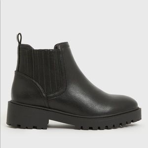 Extra Wide Fit Black Leather-Look Chunky Ankle Boots
